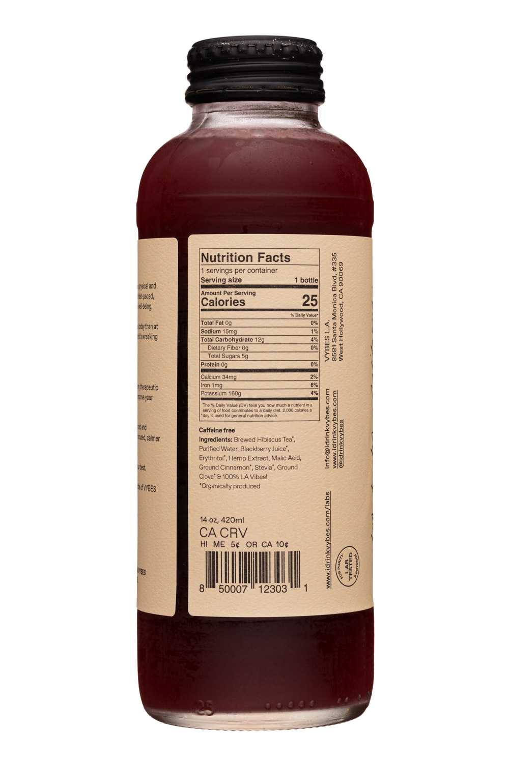 VYBES: VYBES-16oz-2020-25mgHemp-Facts
