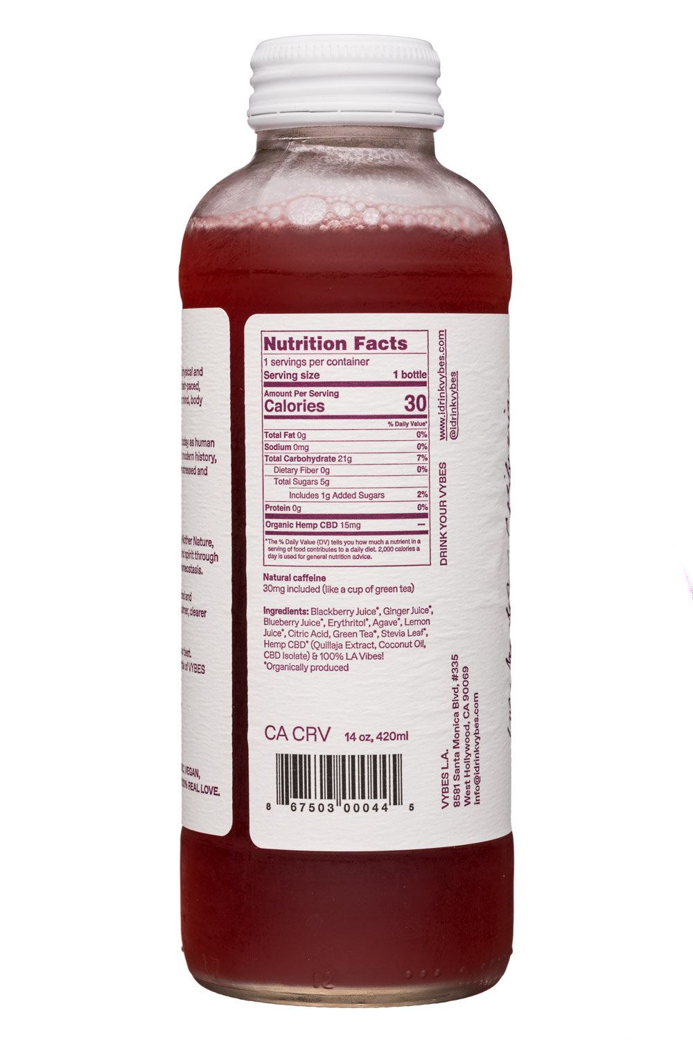 VYBES: VYBES-14oz-SparklingCBD-BlackberryGinger-Facts