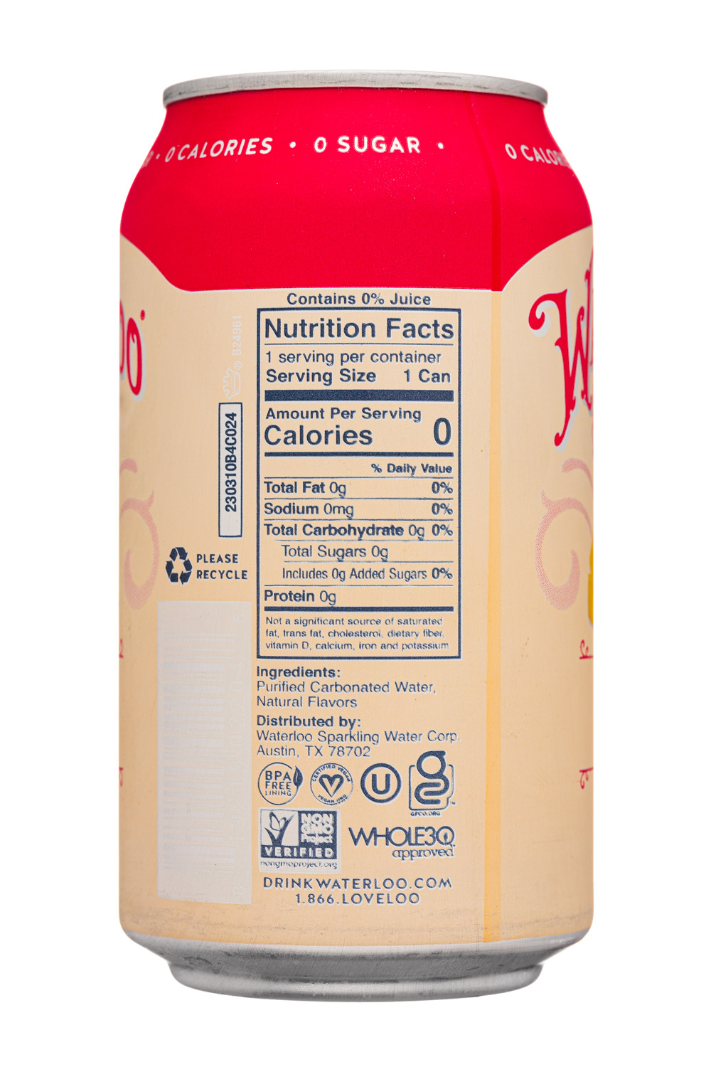 Waterloo Sparkling Water: Waterloo-12oz-2023-Sparkling-TropicalFruit-Facts