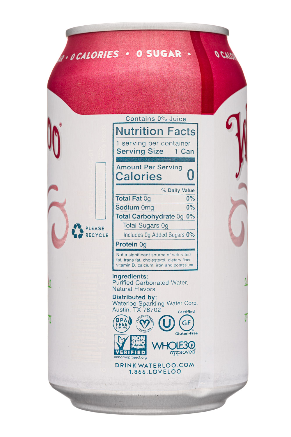 Waterloo Sparkling Water: Waterloo-12oz-2021-SparklingWater-Cranberry-Facts