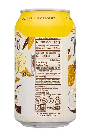 Waterloo Sparkling Water: Waterloo-12oz-2024-Sparkling-PinoColada-Facts