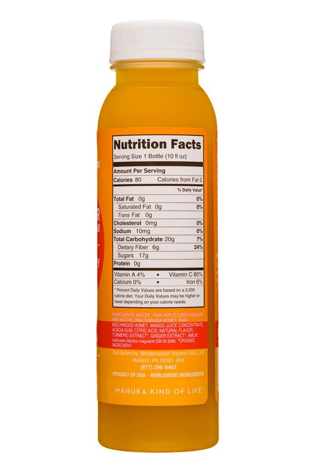 Wedderspoon: Wedderspoon-10oz-ACV-GingerTurmeric-Facts