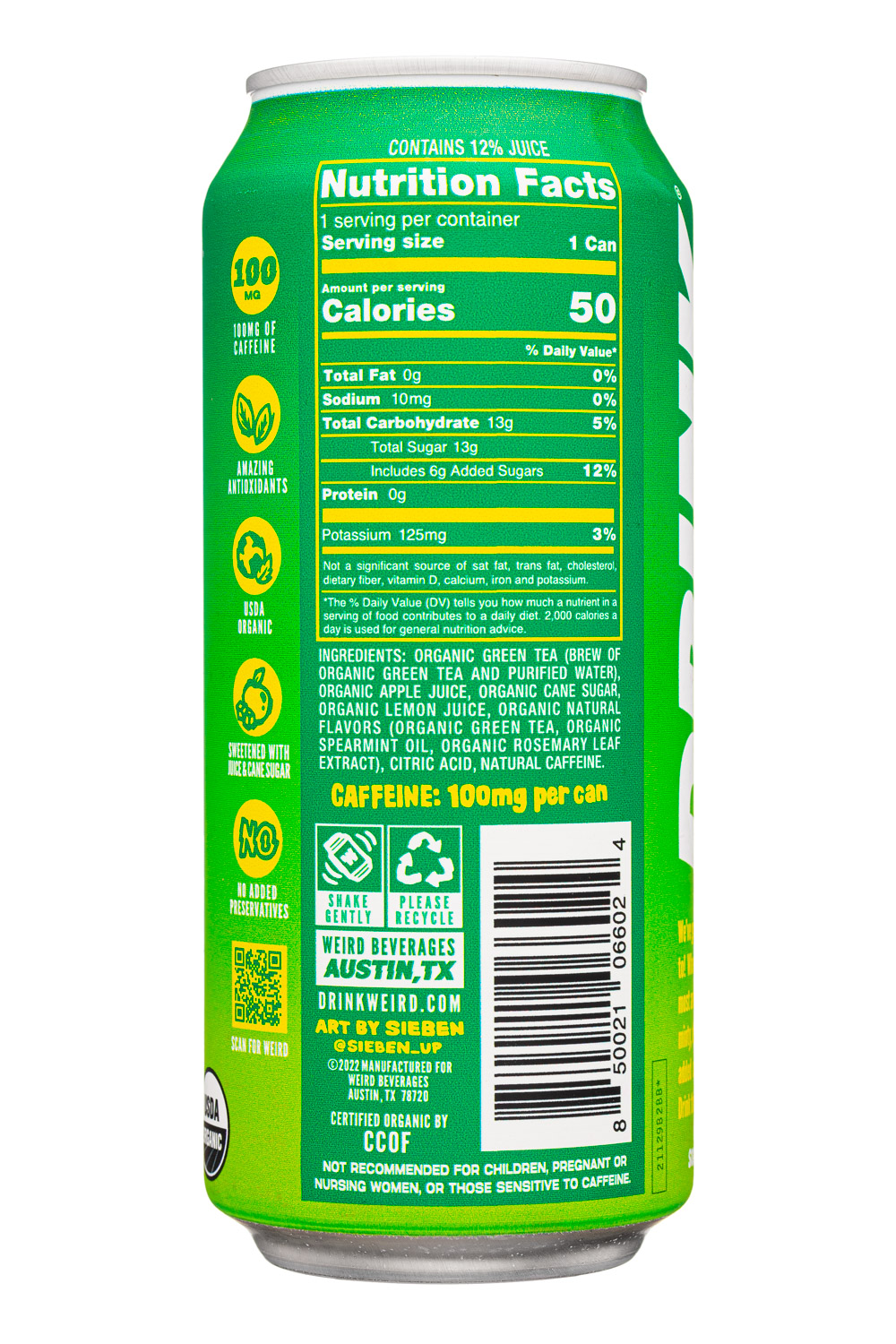 Weird Tea: WeirdBeverages-16oz-2023-Tea-MoroccanMintGreen-facts
