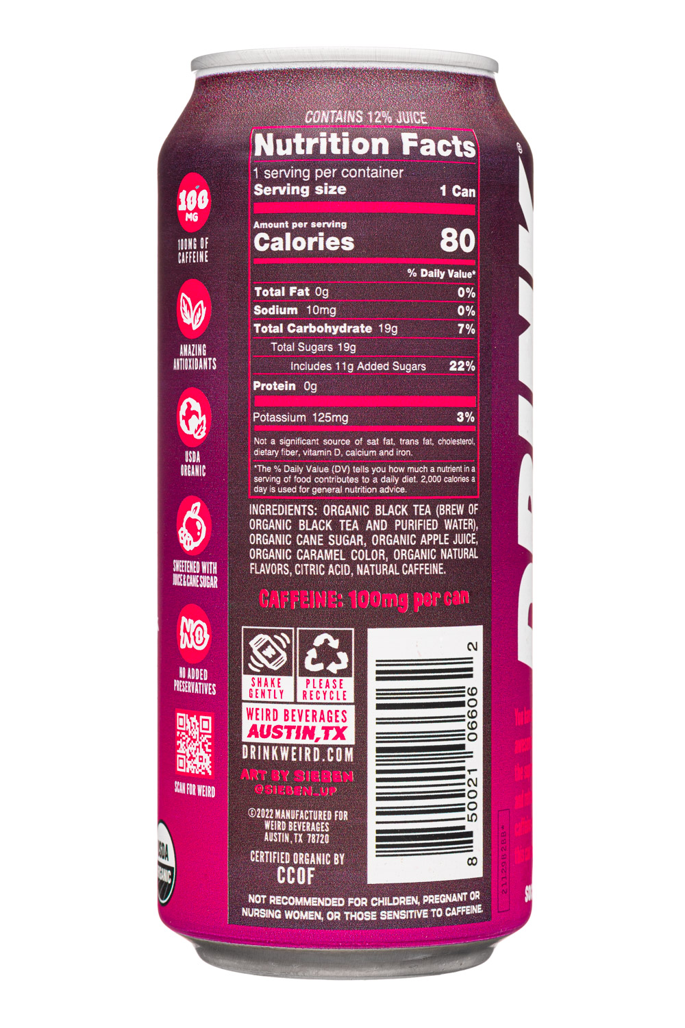 Weird Tea: WeirdBeverages-16oz-2023-Tea-PassionBlack-Facts