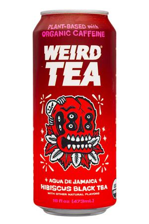 Weird Tea: WeirdBeverages-16oz-2024-YerbaMate-HibiscusBlackTea-Front