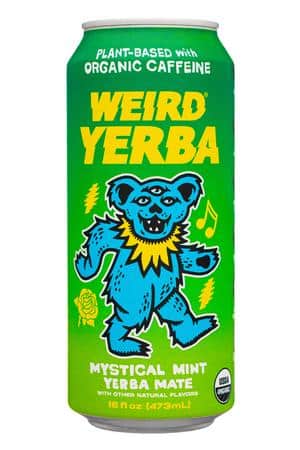 Weird Tea: WeirdBeverages-16oz-2024-YerbaMate-MysticalMint-Front