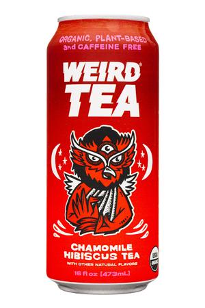 Weird Tea: WeirdBeverages-16oz-2023-Tea-ChamomileHibiscus-Front