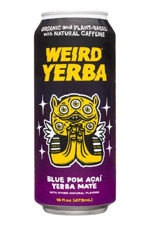 Weird Tea: WeirdBeverages-16oz-2023-Yerba-BluePomAcai-Front