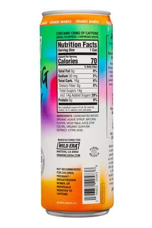 Wild Era Energy Tea Co.: WildEra-12oz-2025-SparklingTea-OrangeMango-Facts