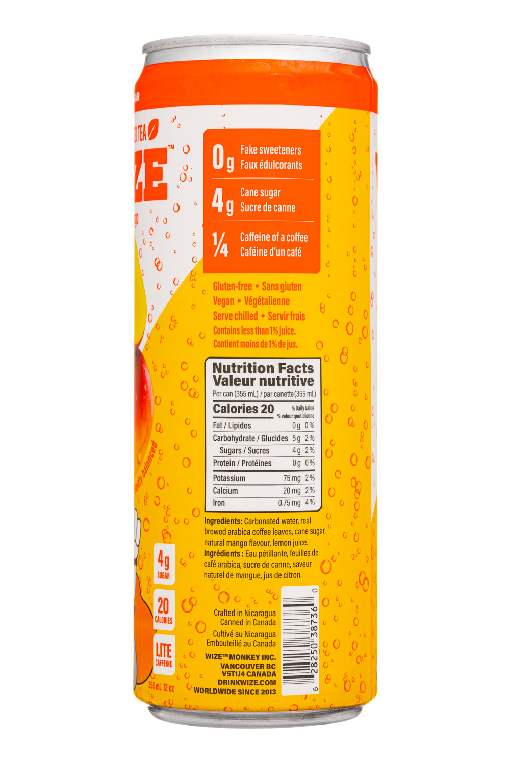 Wize Tea: Wize-12oz-2023-Sparkling-Mango-Facts