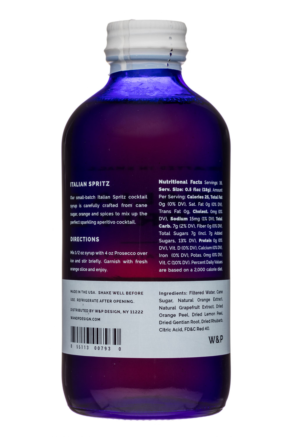 W&P Design: WPDesign-8oz-CocktailSyrup-ItalianSpritz-Facts