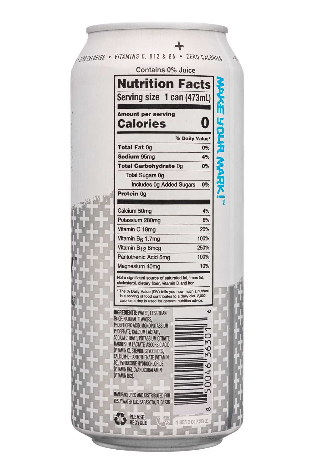 Yesly Water: Yesly-16oz-2023-EnhancedWater-PomAcaiBlueb-Facts