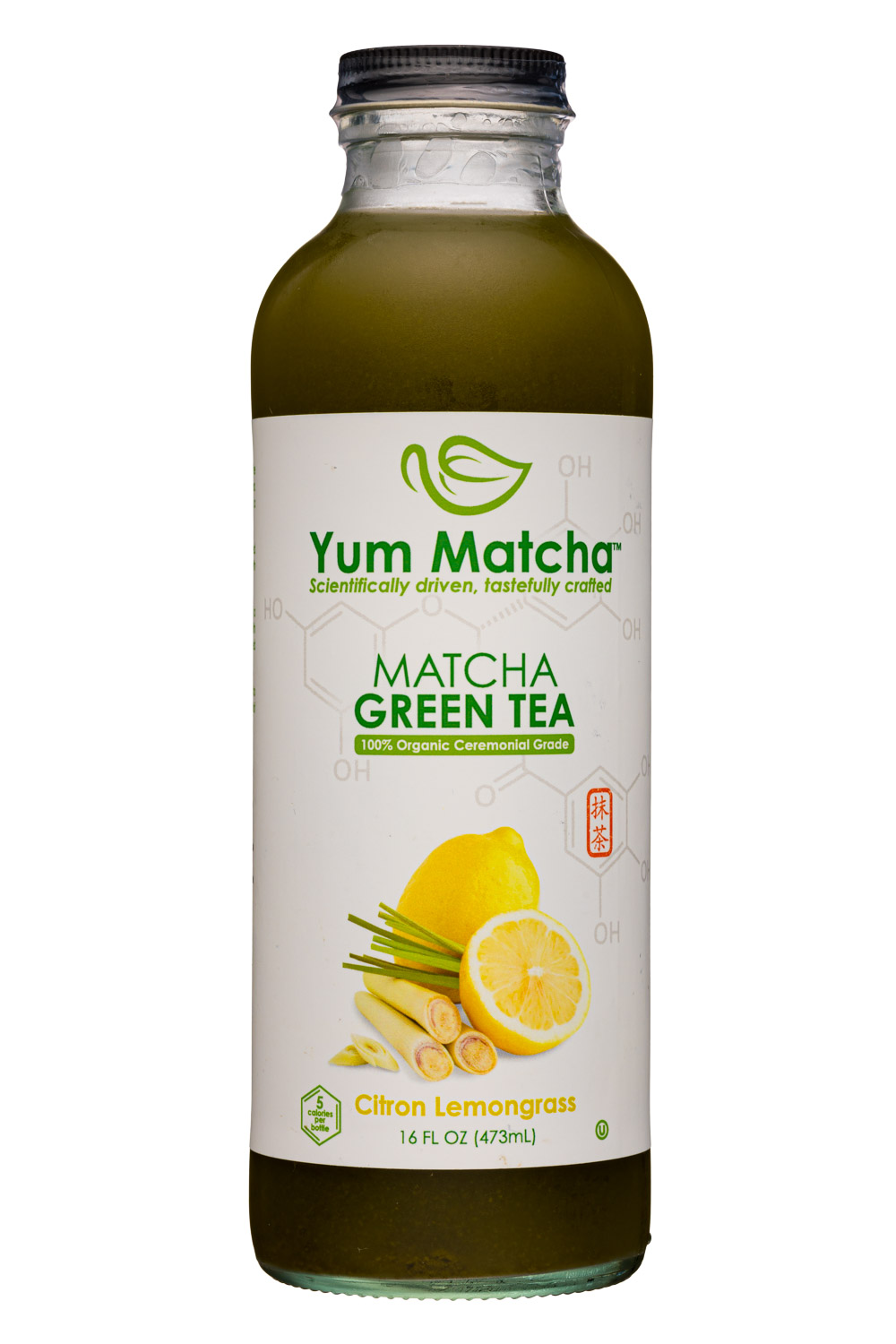 Yum Matcha: YumMatcha-16oz-2020-GreenTea-CitronLemongrass-Front