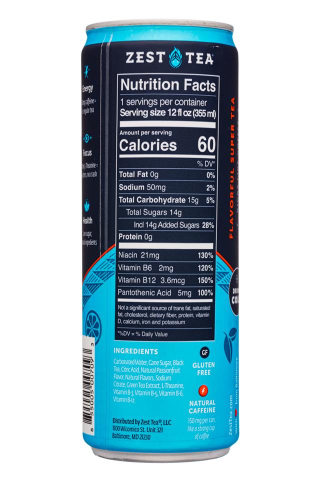 Zest Tea - Energy Tea: ZestTea-12oz-EnergyTea19-PassionBerry-Facts