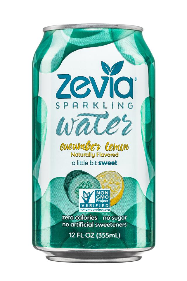 Zevia Sparkling Water: Zevia-12oz-SparklingWater-CucumberLemon-Front