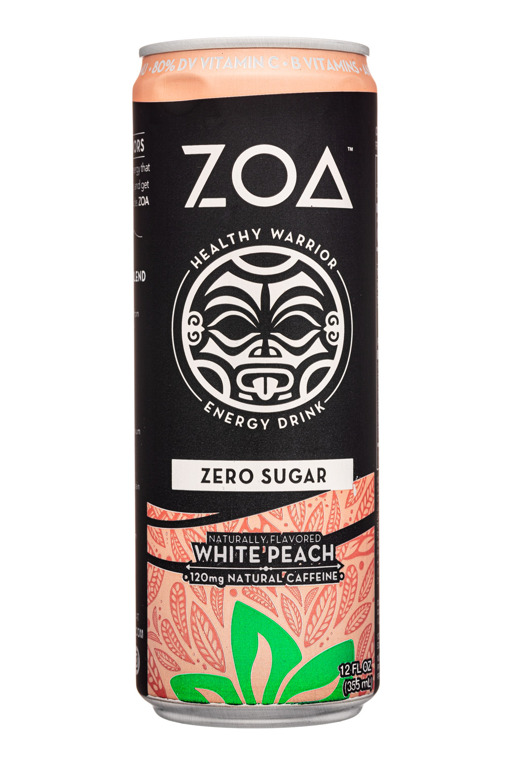 ZOA: Zoa-12oz-2022-ZeroSugar-EnergyDrink-WhitePeach-Front