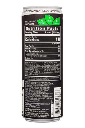 ZOA: Zoa-12oz-2022-ZeroSugar-EnergyDrink-PineappleCoconut-Facts